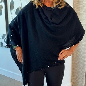 Black Cashmere Shawl with pretty Pearl Accents. Goes over the head!